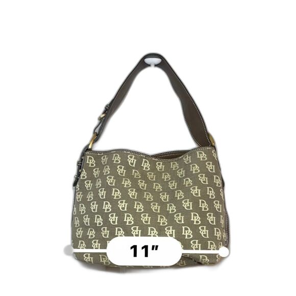 Vintage Y2K Dooney & Bourke Brown & Tan Signature Logo Canvas & Leather Hobo Bag - Picture 11 of 12